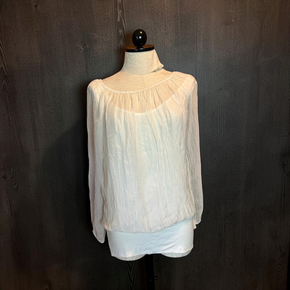 Prontomoda Giusy Made in Italy SILK Long Sleeve Lined White Blouse Sz S